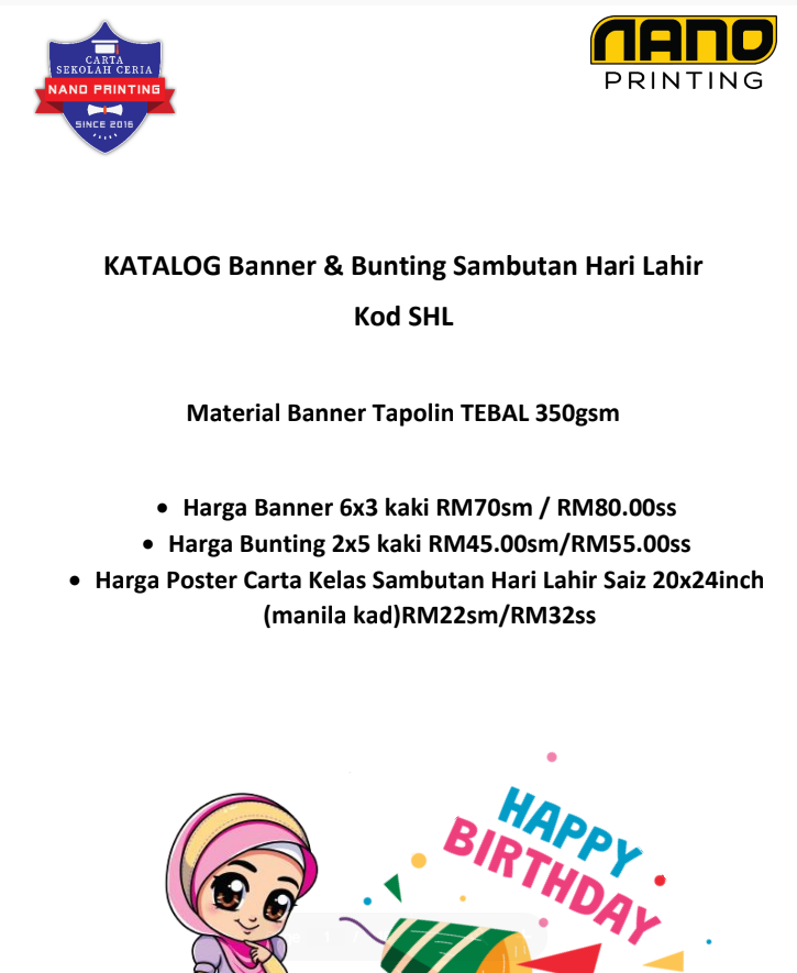 KATALOG Banner & Bunting , Carta  Sambutan Hari Lahir